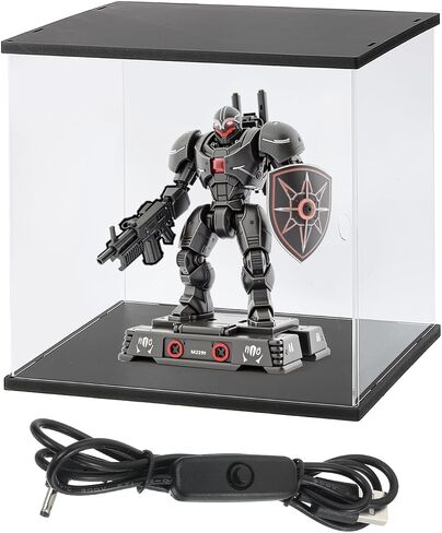 MECCANIXITY Clear Display Case, Acrylic Figure Display Case Clear Display Boxes for Collectibles, Figures Model Toys Home Storage(with Square LED Light, 10x10x15 Inch Wood Base) in Saudi Arabia