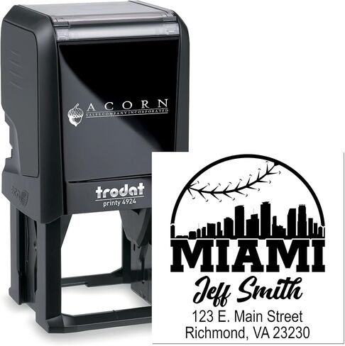 Custom Address Stamp Washington Baseball Silhouette Self-Inking Return Mail Stamper | Personalized DC City Skyline Design Home Office Business Square Rubber Ink Stamping Kit 1-5/8" | MLB Fan Gift in Saudi Arabia