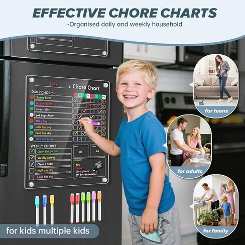 Acrylic Magnetic Chore Chart for Kids, 9.5"x12" Behavior Reward Responsibility Chart for Kids/Teens/Adults Chore Chart for Multiple Kids, Reusable Chore Checklist & Responsibility Tracker (1 Pack) in Saudi Arabia