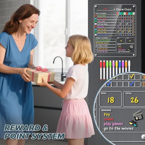 Acrylic Magnetic Chore Chart for Kids, 9.5"x12" Behavior Reward Responsibility Chart for Kids/Teens/Adults Chore Chart for Multiple Kids, Reusable Chore Checklist & Responsibility Tracker (1 Pack) in Saudi Arabia