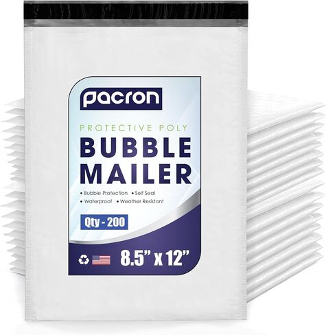 200-Pack Waterproof Poly Bubble Mailers 8.5 x 12 - Thick, Durable, Instant Seal Envelopes with Strong Adhesive - Protective Shipping Mailers for Jewelry, Cosmetics, SD Cards, USB Cables in Saudi Arabia