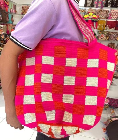 LARGE Handmade Wayuu Crochet Tote Bag, Woven Mochila, Colombian Tribal Bag, Beach Bag (bottom left) in Saudi Arabia