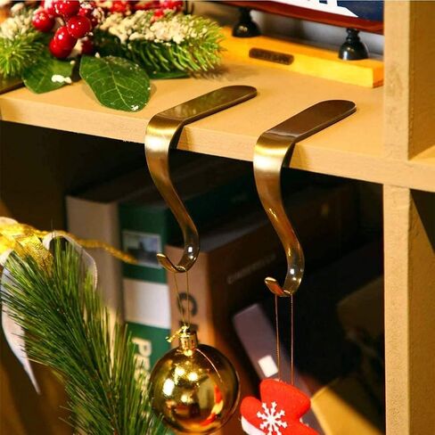 4 حزمة عيد الميلاد حاملي تخزين Mantel المعادن المعدنية شماعات لتخزين الموقد الخطاف مجموعة خطاف الموقد غير القابل للانزلاق لتزيين حفلة عيد الميلاد (حامل التخزين - البرونز) in Saudi Arabia