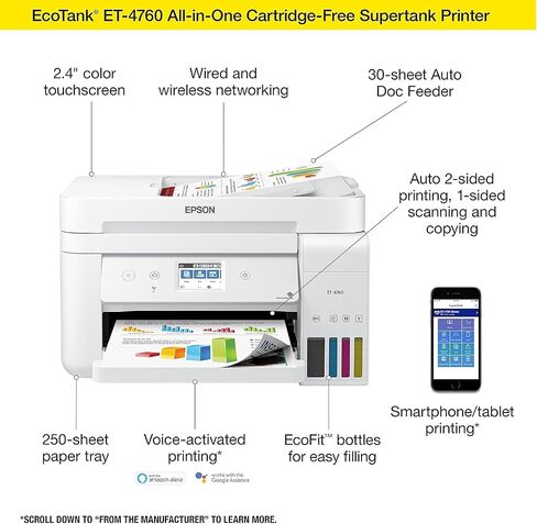 Epson Ecotank ET-4760 اللاسلكي اللاسلكي الكل في واحد من الخرطوشة خالية من الخرطو in Kuwait