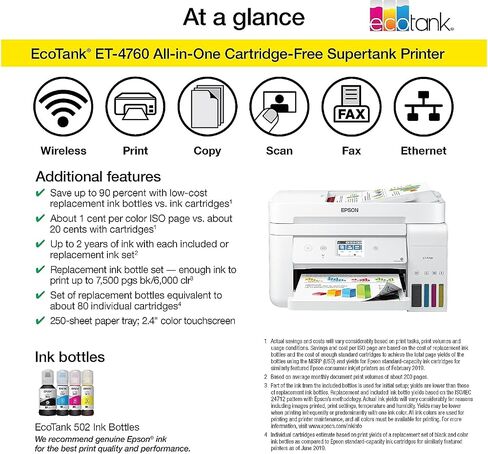 Epson Ecotank ET-4760 اللاسلكي اللاسلكي الكل في واحد من الخرطوشة خالية من الخرطو in Kuwait