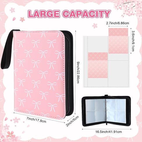 Aliceset Card Binder for Girls Gifts 4 Pocket with 55 Sleeves 440 Cards Collectible Trading Binder Case Cute Album Holder Book for Game Sports Collection Organizer Supply(Pink Bow) in Saudi Arabia
