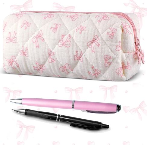 Sherr Coquette Bow Pencil Case Pink Bow Cute Pencil Pouch Soft Cotton Storage Bag Aesthetic Pattern Gift Makeup Pouch Cosmetic Bag for Women in Saudi Arabia