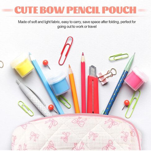 Sherr Coquette Bow Pencil Case Pink Bow Cute Pencil Pouch Soft Cotton Storage Bag Aesthetic Pattern Gift Makeup Pouch Cosmetic Bag for Women in Saudi Arabia