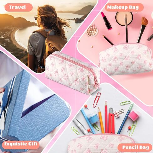 Sherr Coquette Bow Pencil Case Pink Bow Cute Pencil Pouch Soft Cotton Storage Bag Aesthetic Pattern Gift Makeup Pouch Cosmetic Bag for Women in Saudi Arabia