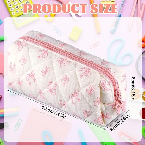 Sherr Coquette Bow Pencil Case Pink Bow Cute Pencil Pouch Soft Cotton Storage Bag Aesthetic Pattern Gift Makeup Pouch Cosmetic Bag for Women in Saudi Arabia