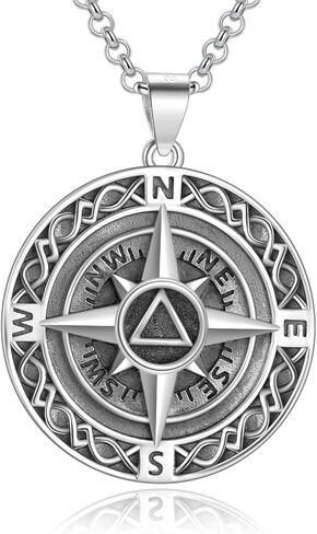 LES OSEWA الماسونية البوصلة قلادة للرجال فضة البوصلة قلادة الماسوني قلادة الماسونية مجوهرات هدايا للأولاد النساء in Kuwait