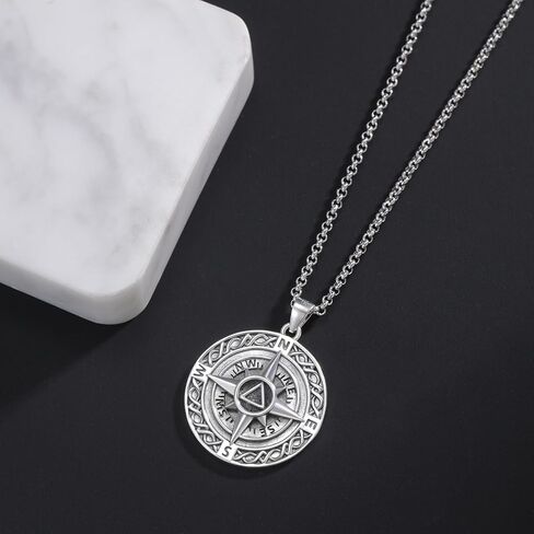 LES OSEWA الماسونية البوصلة قلادة للرجال فضة البوصلة قلادة الماسوني قلادة الماسونية مجوهرات هدايا للأولاد النساء in Kuwait