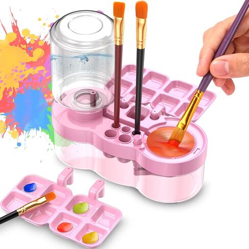 2025 Upgraded Paint Brush Cleaner Tool – All-in-One Paint Brush Washer, Rinse Cup, Holder, and Palette for Artists Beginners | Ideal Art Supplies for Watercolor & Acrylic Painting(Pink) in Saudi Arabia