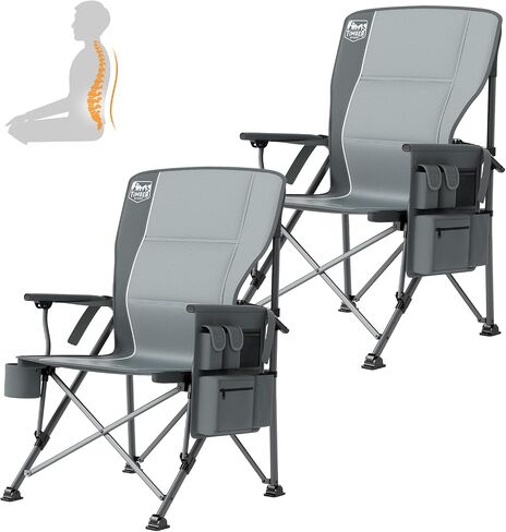 TIMBER RIDGE Oversized Folding Camping Chair with Lumbar Support Adjustable High Back Heavy Duty for Adults Support up to 500lbs with Cup Holder, Cooler Bag, Side Pocket, Grey in Saudi Arabia