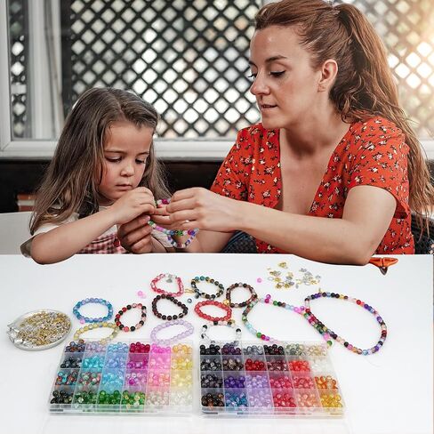 8mm Glass Beads for Bracelet Making kit,48 Colors 1450 pcs Crackle Glass Beads and Metal Spacer Beads/Pendant for Jewelry Making, Friendship Bracelet kit for DIY Gifts (Crackle Color) in Saudi Arabia