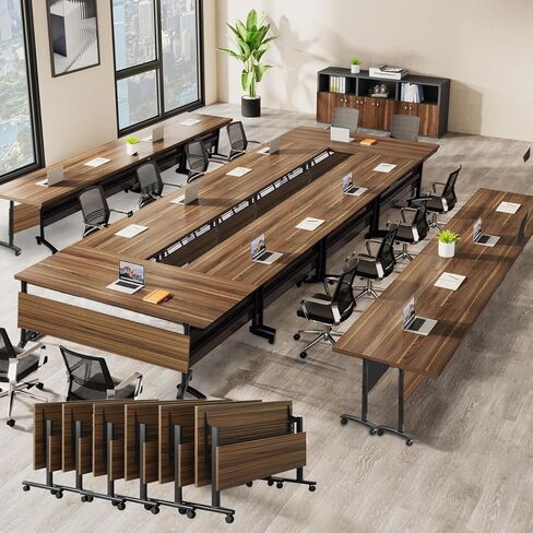 Conference Table,Modern Portable Folding Conference Room Table,Flip Top Rolling Mobile Training Table with Silent Locking Wheels for Seminar Meeting Table Business Tables (6 Pack, 55.x23.6x29.5inch) in Kuwait