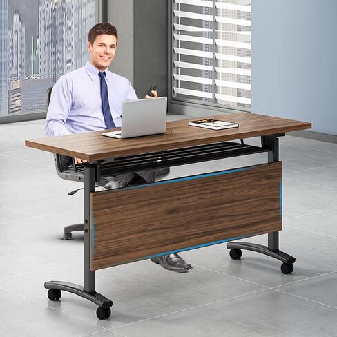 Conference Table,Modern Portable Folding Conference Room Table,Flip Top Rolling Mobile Training Table with Silent Locking Wheels for Seminar Meeting Table Business Tables (6 Pack, 55.x23.6x29.5inch) in Kuwait