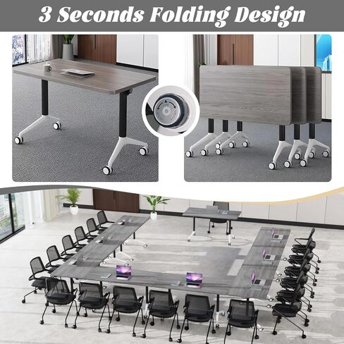 Conference Room Table,55.1'' Conference Table with Wheels, Modern Foldable Wood Color Conference Meeting Training Table,Rectangular Seminar Tables Suitable for 2-10 People (Wood 2) in Saudi Arabia