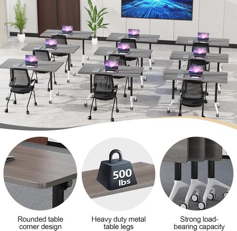 Conference Room Table,55.1'' Conference Table with Wheels, Modern Foldable Wood Color Conference Meeting Training Table,Rectangular Seminar Tables Suitable for 2-10 People (Wood 2) in Saudi Arabia