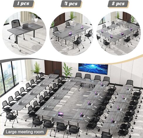 Conference Room Table,55.1'' Conference Table with Wheels, Modern Foldable Wood Color Conference Meeting Training Table,Rectangular Seminar Tables Suitable for 2-10 People (Wood 2) in Saudi Arabia