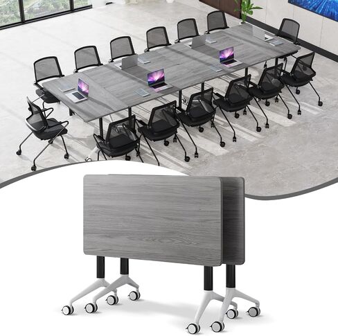 Conference Room Table,55.1'' Conference Table with Wheels, Modern Foldable Wood Color Conference Meeting Training Table,Rectangular Seminar Tables Suitable for 2-10 People (Wood 2) in Saudi Arabia