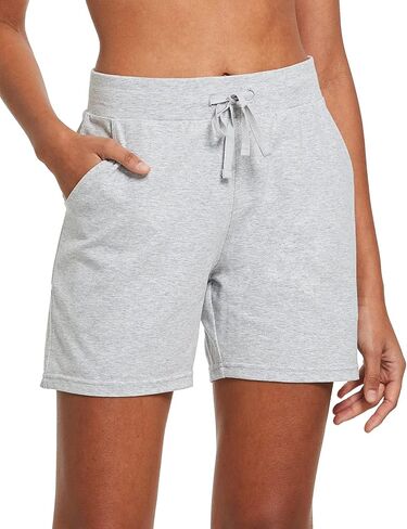 BALEAF Women's Cotton Yoga Shorts Sweat Athletic Lounge Beach Shorts Jersey Pull On with Drawstring Pockets Summer Navy Blue Size XL in Saudi Arabia