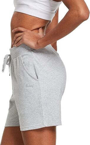 BALEAF Women's Cotton Yoga Shorts Sweat Athletic Lounge Beach Shorts Jersey Pull On with Drawstring Pockets Summer Navy Blue Size XL in Saudi Arabia