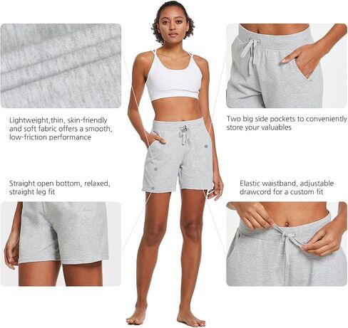 BALEAF Women's Cotton Yoga Shorts Sweat Athletic Lounge Beach Shorts Jersey Pull On with Drawstring Pockets Summer Navy Blue Size XL in Saudi Arabia