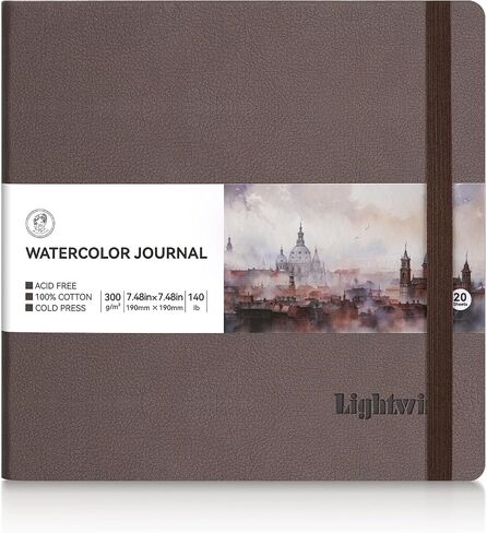 مجلة ألوان مائية مربعة Lightwish ، 100 ٪ Cotton Cold Press Praintbook Paperbook 7.48 "× 7.48" ، 20 ورقة (140 رطل/300 جرام) ، خالية من الأحماض للألوان المائية ، الغواش ، الأكريليكات in Saudi Arabia