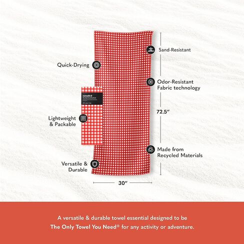 منشفة نوماديكس الأصلية - مثالية للشاطئ وحمام السباحة والسفر والتخييم واليوجا - مصنوعة من مواد معاد تدويرها - فائقة الامتصاص - مقاومة للرمل - شلالات متعددة - 72.5 × 30 in Kuwait