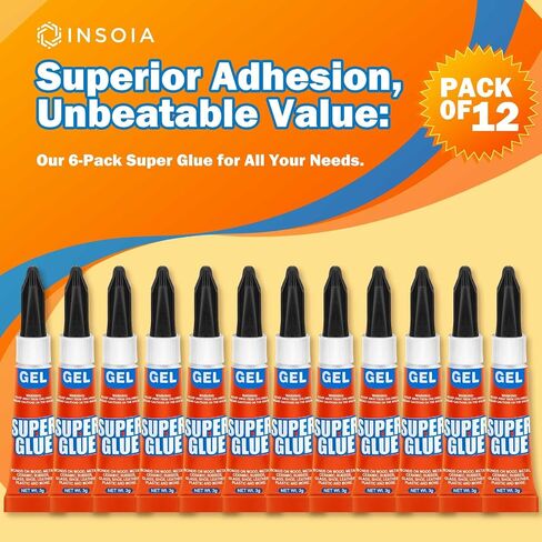 Super Glue Gel Clear Non-Drip, 12 X 3g All Purpose Strong Adhesive Ca Glue Quick Dry Instant Glue for Plastic, Metal, Ceramic, Shoe, Wood, Leather, Model, Aquarium, Rhinestone, Jewelry and DIY Crafts in Saudi Arabia
