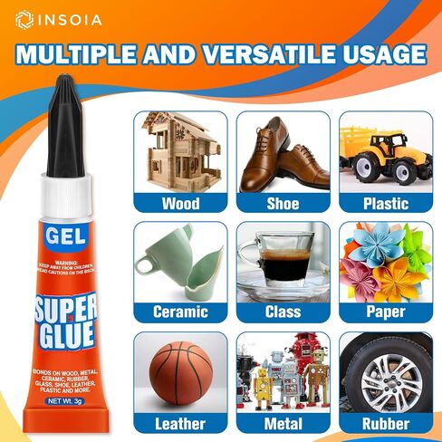 Super Glue Gel Clear Non-Drip, 12 X 3g All Purpose Strong Adhesive Ca Glue Quick Dry Instant Glue for Plastic, Metal, Ceramic, Shoe, Wood, Leather, Model, Aquarium, Rhinestone, Jewelry and DIY Crafts in Saudi Arabia