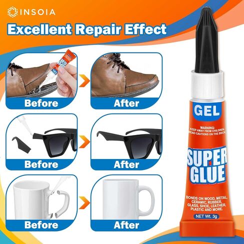 Super Glue Gel Clear Non-Drip, 12 X 3g All Purpose Strong Adhesive Ca Glue Quick Dry Instant Glue for Plastic, Metal, Ceramic, Shoe, Wood, Leather, Model, Aquarium, Rhinestone, Jewelry and DIY Crafts in Saudi Arabia