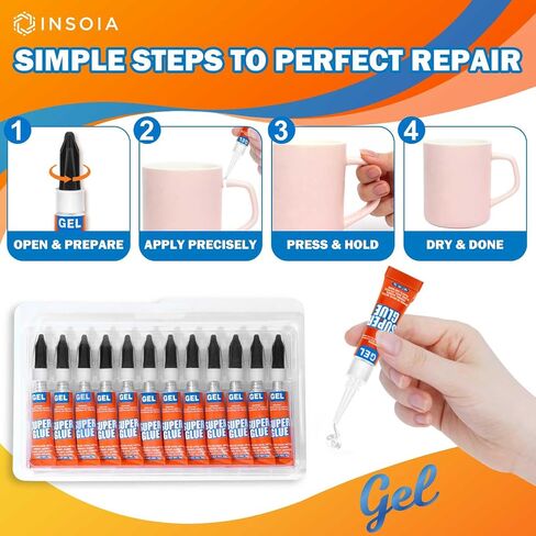 Super Glue Gel Clear Non-Drip, 12 X 3g All Purpose Strong Adhesive Ca Glue Quick Dry Instant Glue for Plastic, Metal, Ceramic, Shoe, Wood, Leather, Model, Aquarium, Rhinestone, Jewelry and DIY Crafts in Saudi Arabia