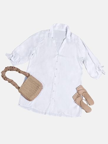 CUPSHE Women Shirt Mini Beach Dress 3/4 Sleeve Button Down Cover Up Dress Midi Summer Dresses in Saudi Arabia