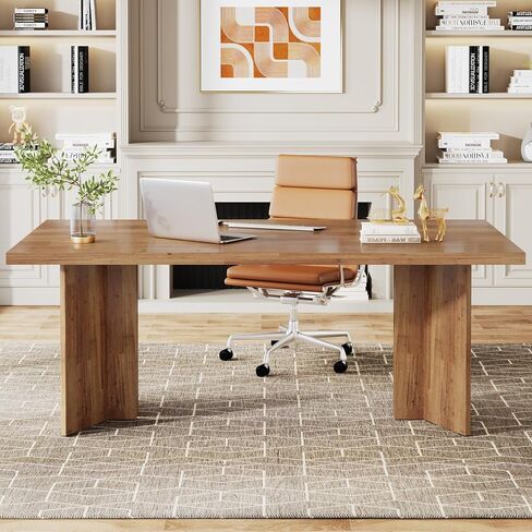 Tribesigns 5.5FT Conference Table, 63-inch Rectangle Meeting Seminar Table, Large Walnut Business Tables for 4-6 People, Heavy Duty Pedestal (Walnut) in Saudi Arabia