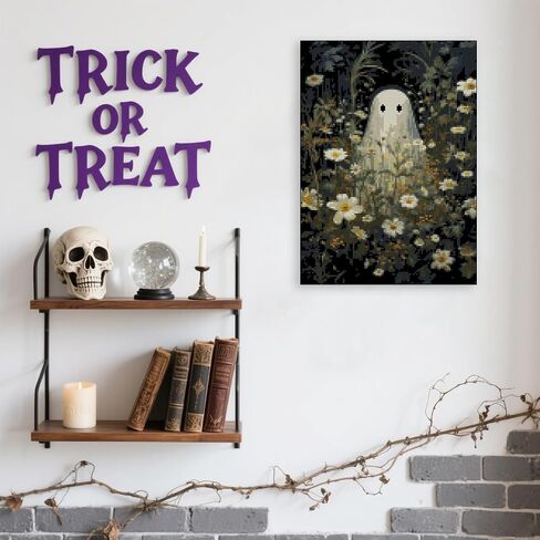 Ghost Stamped Cross Stitch Kits for Beginner, Halloween Needlepoint Counted Cross Stitch Embroidery Kits for Adults, 11CT Daisy Flowers Dimensions Counted Cross-Stitch Patterns Arts Craft Kits in Saudi Arabia