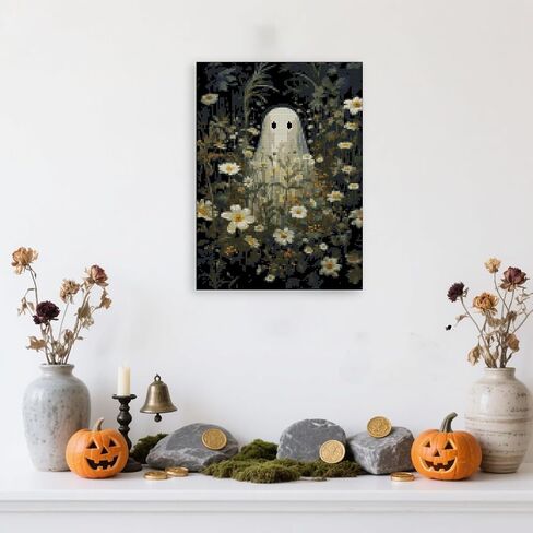 Ghost Stamped Cross Stitch Kits for Beginner, Halloween Needlepoint Counted Cross Stitch Embroidery Kits for Adults, 11CT Daisy Flowers Dimensions Counted Cross-Stitch Patterns Arts Craft Kits in Saudi Arabia