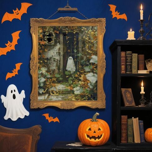 Ghost Stamped Cross Stitch Kits for Beginner, Halloween Needlepoint Counted Cross Stitch Embroidery Kits for Adults, 11CT Daisy Flowers Dimensions Counted Cross-Stitch Patterns Arts Craft Kits in Kuwait