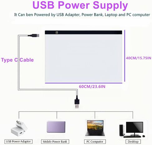 A3 LED Light Pad for Diamond Art ، USB مدعوم من 3 مستويات سطوع مع مقاطع وفن الماس أطقم DIY ، والملحقات للتتبع ، الرسم ، الرسم ، الرسوم المتحركة in Saudi Arabia