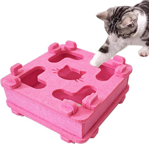Cat Puzzle Toy, Soft Felt Intelligence Mind Game Track Balls Interactive Kitten Toy Puzzle Box for Indoor Cats, Easy to Assemble [Pink] in Kuwait