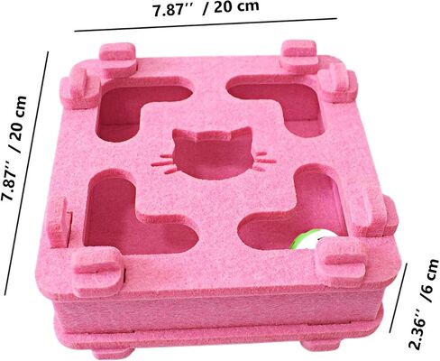 Cat Puzzle Toy, Soft Felt Intelligence Mind Game Track Balls Interactive Kitten Toy Puzzle Box for Indoor Cats, Easy to Assemble [Pink] in Kuwait