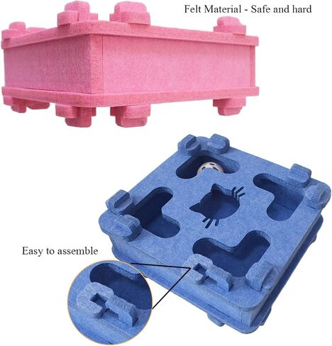 Cat Puzzle Toy, Soft Felt Intelligence Mind Game Track Balls Interactive Kitten Toy Puzzle Box for Indoor Cats, Easy to Assemble [Pink] in Kuwait