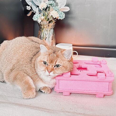 Cat Puzzle Toy, Soft Felt Intelligence Mind Game Track Balls Interactive Kitten Toy Puzzle Box for Indoor Cats, Easy to Assemble [Pink] in Kuwait