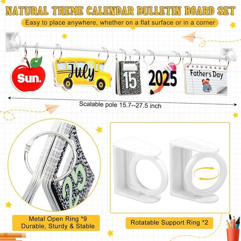 Marspark Composition Notebook Magnetic Calendar Bulletin Board Set Classroom Flip Calendar with Date Weather Chart Special Festival Cards Adjustable Holder for Back to School, Years 2026-2030 in Saudi Arabia