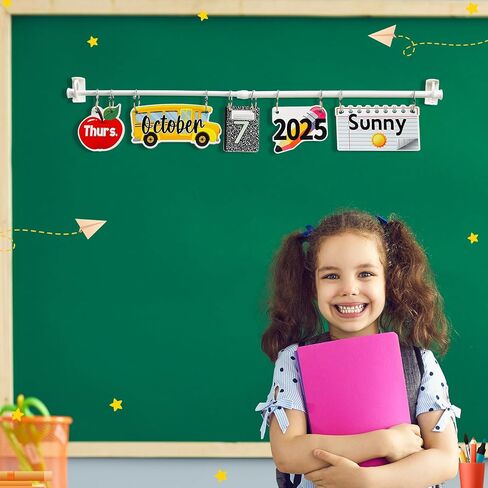 Marspark Composition Notebook Magnetic Calendar Bulletin Board Set Classroom Flip Calendar with Date Weather Chart Special Festival Cards Adjustable Holder for Back to School, Years 2026-2030 in Saudi Arabia