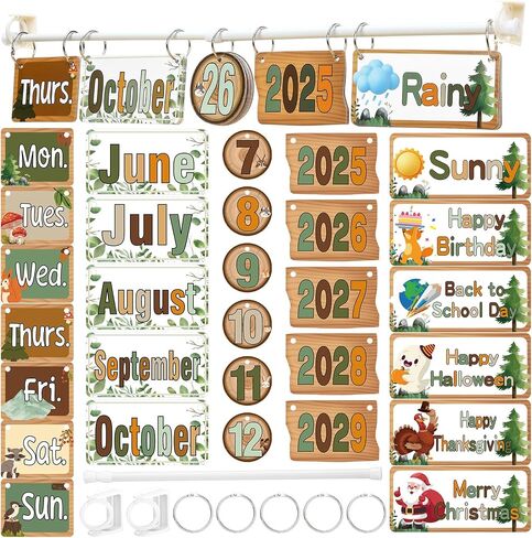 Marspark Calendar Bulletin Board Set Classroom Flip Flip مع 71 تاريخًا للتاريخ الطقس وبطاقات مهرجان خاصة مع حامل قابل للتعديل ، يجب أن يكون مدرس ديكور المنزل المدرسي (لطيف) (لطيف) in Kuwait