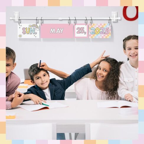 Pastel Rainbow Flip Calendar Bulletin Board Set 54 Date Cards for Teacher Classroom Years 2025-2028 Rainbow Flip Calendar with Adjustable Holder and O-rings for Back to School Supplies in Saudi Arabia