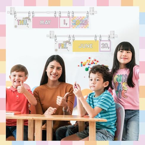 Pastel Rainbow Flip Calendar Bulletin Board Set 54 Date Cards for Teacher Classroom Years 2025-2028 Rainbow Flip Calendar with Adjustable Holder and O-rings for Back to School Supplies in Saudi Arabia