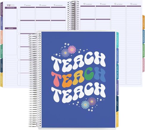 Erin Condren 12 شهرًا ، مخطط درس المعلم (أغسطس 2025 - يوليو 2026) ، 8.5 "× 11" مخطط مدرس أسبوعي وشهري ، أغلفة Apple Dapple ، موضوع سداسي ، تخطيط أفقي ، لفائف البلاتين in Kuwait